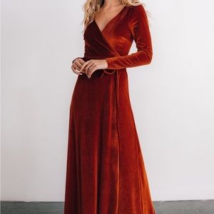 Velvet, rust-colored maxi dress
